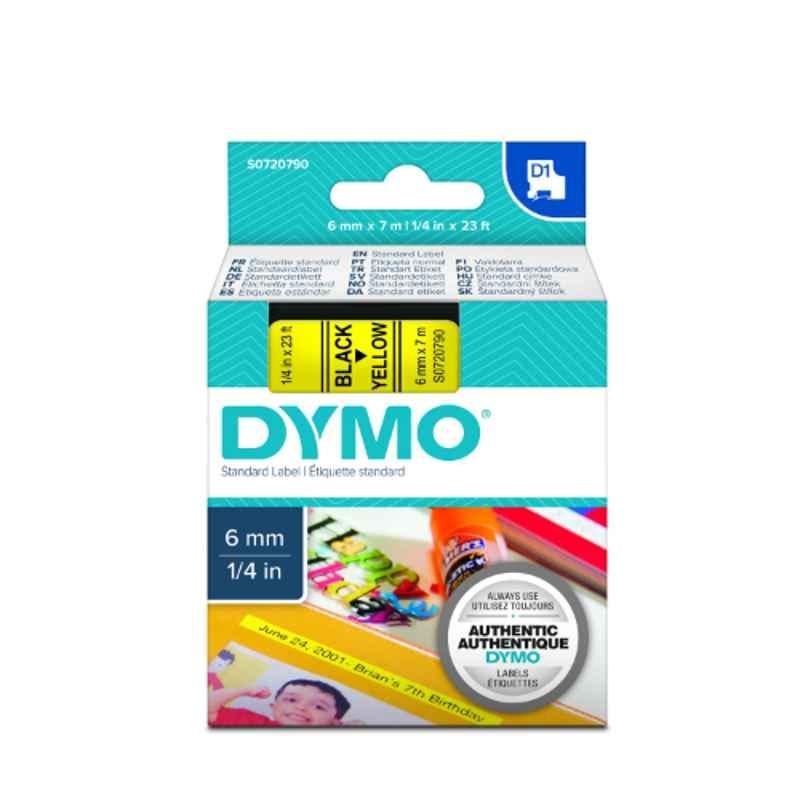 Dymo S0720790 6mmx7m Black on Yellow D1 Label Maker Tape, 43618