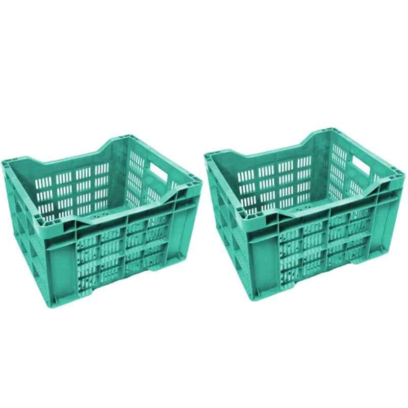 Xela 042 40x31x24cm Plastic Green Multipurpose Heavy Duty Portable Crate, (Pack of 2)