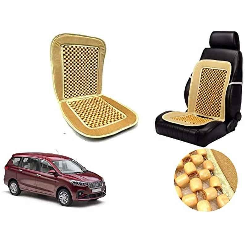 Auto Pearl PU, Velvet & Wooden Beads Beige Rectangular Seat Cushion for Suzuki Ertiga 2019