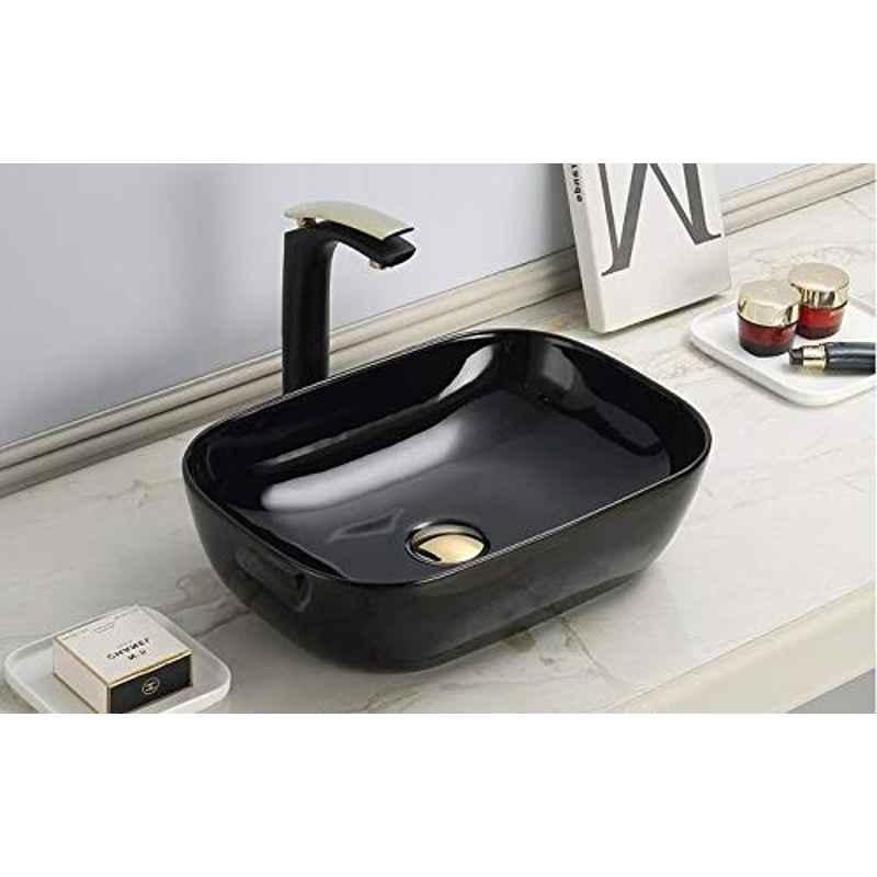 Generic Inart Premium Ceramic Countertop Or Tabletop Glossy Designer Rectangle Shape Handwash Sink Wash Basin (Black, 18 X 13 X 5.5 Inch)