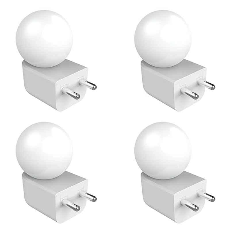 Fybros Bloom 0.5W Polycarbonate White Round LED Night Bulb with Plug & Play, FLS5291D (Pack of 4)