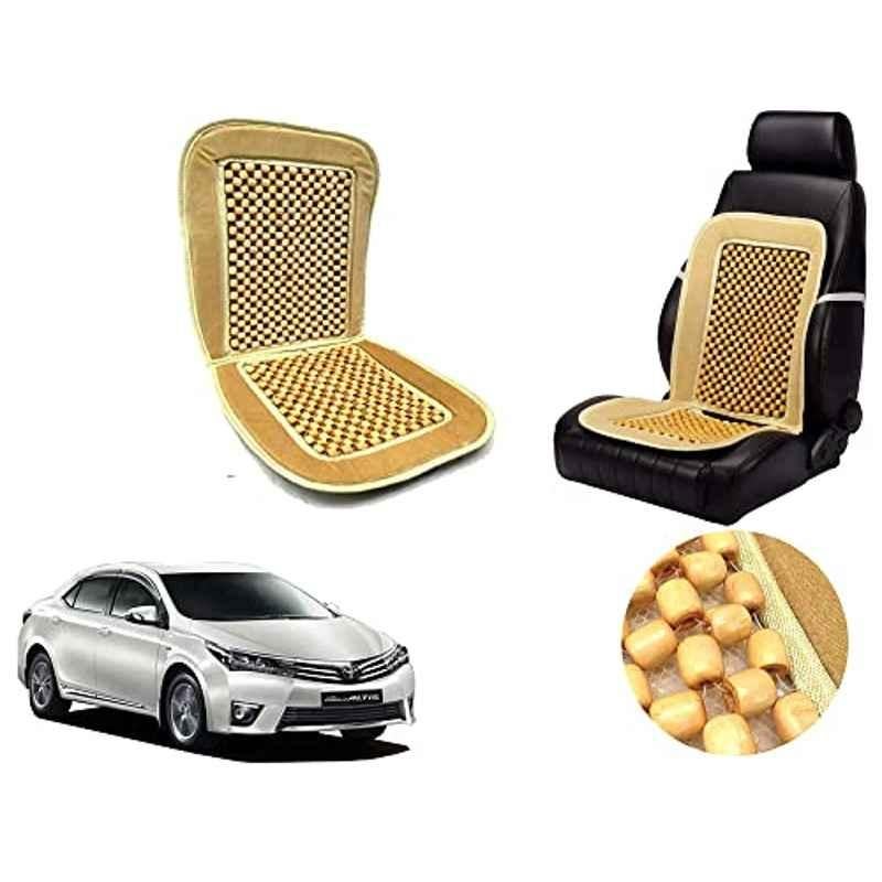 Auto Pearl PU, Velvet & Wooden Beads Beige Rectangular Seat Cushion for Toyota Altis 2015