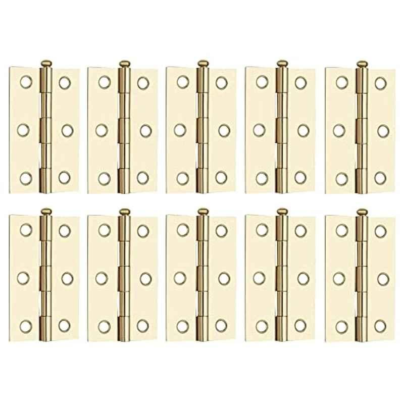 Screwtight 3 inch Iron Removable Pin Butt Hinge with Brass Plated Finish, S170201EB-10 (Pack of 10)