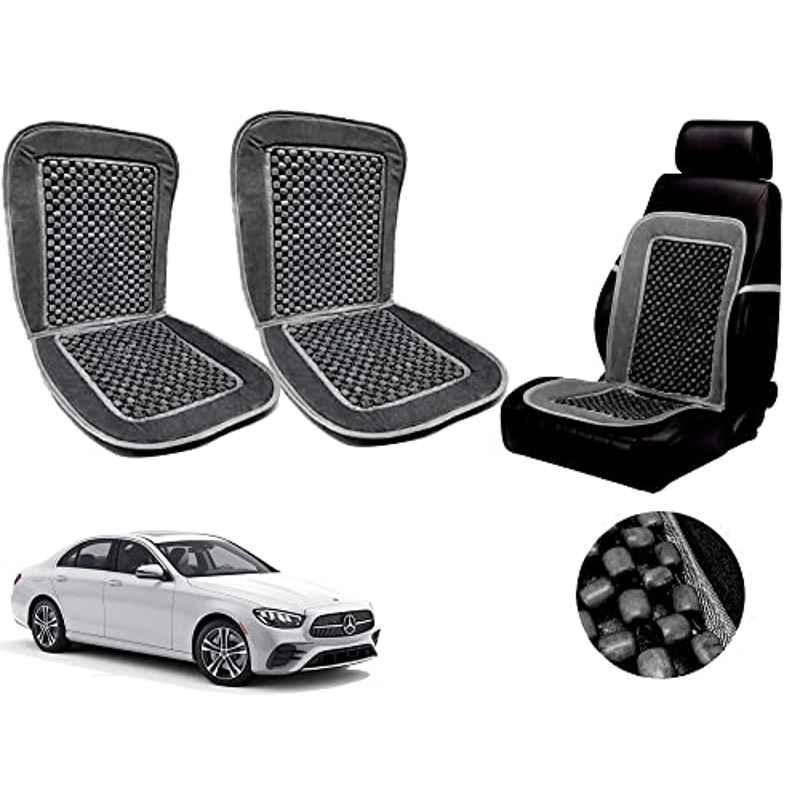 Auto Pearl PU, Velvet & Wooden Beads Grey Rectangular Seat Cushion for Mercedes Benz E350 (Pack of 2 )