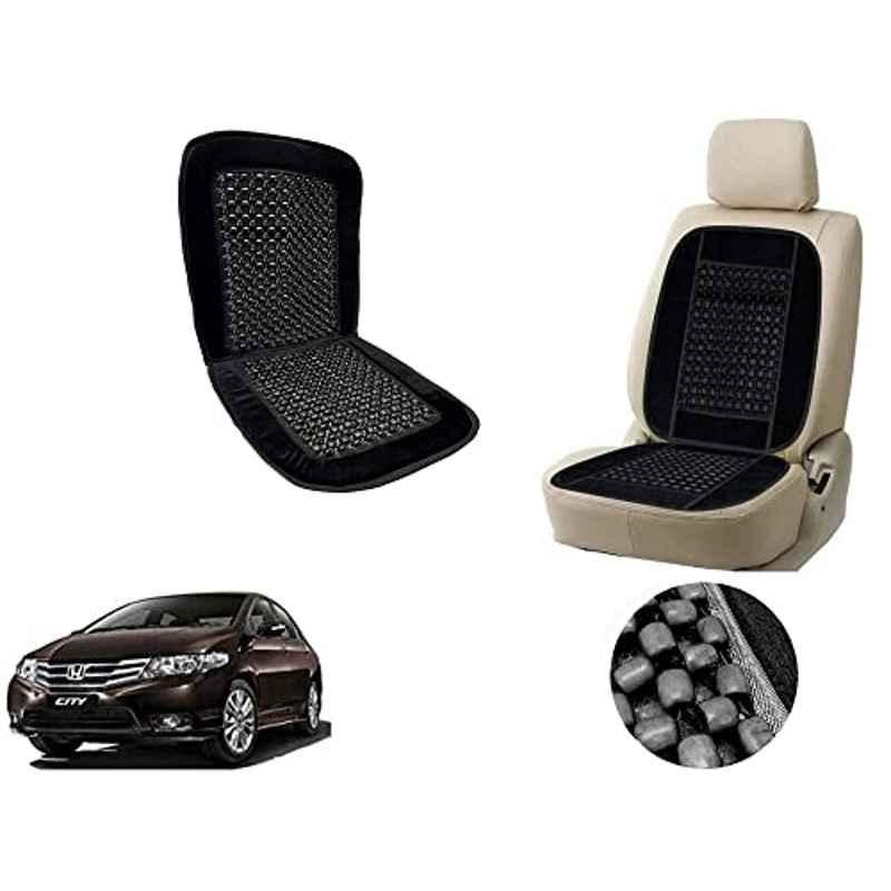 Auto Pearl PU, Velvet & Wooden Beads Black Rectangular Seat Cushion for Honda Ivtec