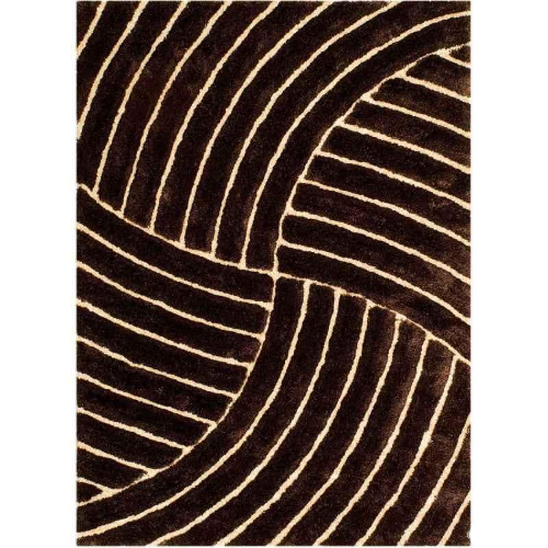 Carpetify 3x5ft Brown Modern Geometric 3D Textured Thick & Soft Shaggy Fur Rug Carpet, 0928Z2SIM1O