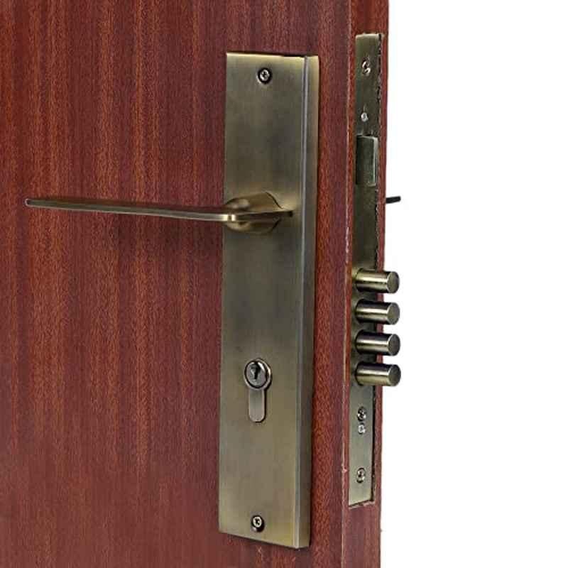 Homexpert Bentley 10 inch 60mm Stainless Steel Antique Brass Finish Cylindrical Plate One Side Key Mortise Door Lock Set