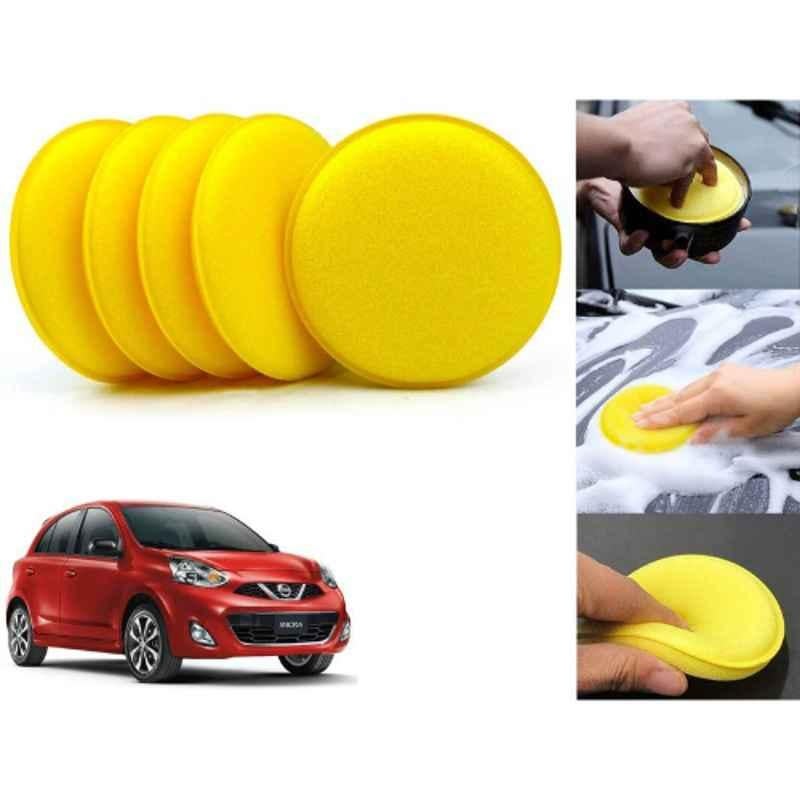 Auto Pearl Polyurethane Beige Washing & Waxing Polish Foam Sponge for Micra 2015 (Pack of 5)