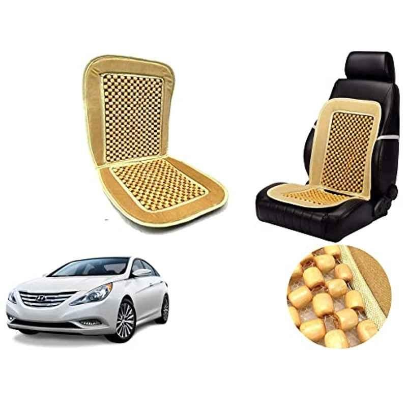 Auto Pearl PU, Velvet & Wooden Beads Beige Rectangular Seat Cushion for Hyundai Sonata
