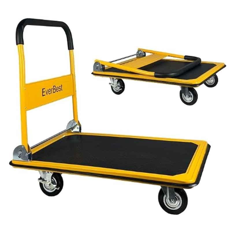 Everbest 300kg Alloy Steel Yellow Portable Folding Hand Platform Trolley with Brake, EBPTC150