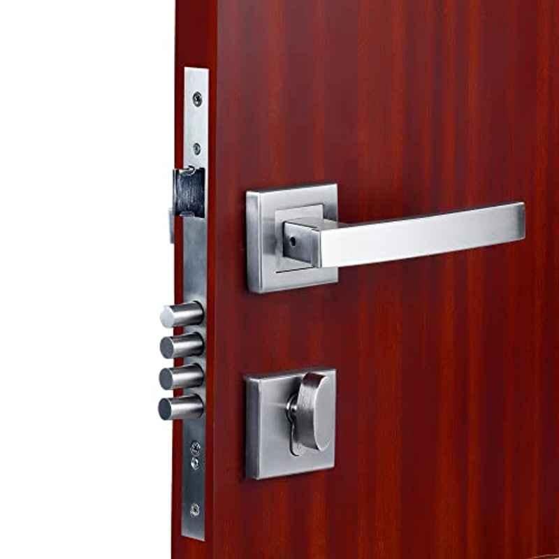 Voltizi 45x85mm â€ŽStainless Steel Satin Finish Mortise Main Door Lock with 4 Latches & Pull Handle, MG-308-Rose-OSK