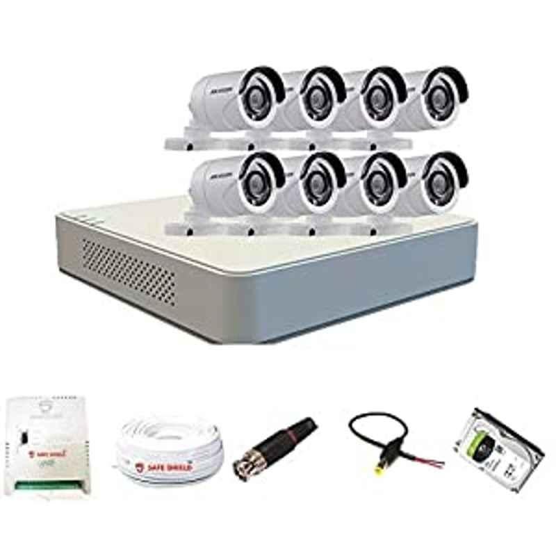 Hikvision 7A08-COT/ECO 1080p Full HD White Channel DVR & Bullet CCTV Camera with Speedlink Cable & Power Supply Surveillance Kit, HIK1MPECO8B1TBHD