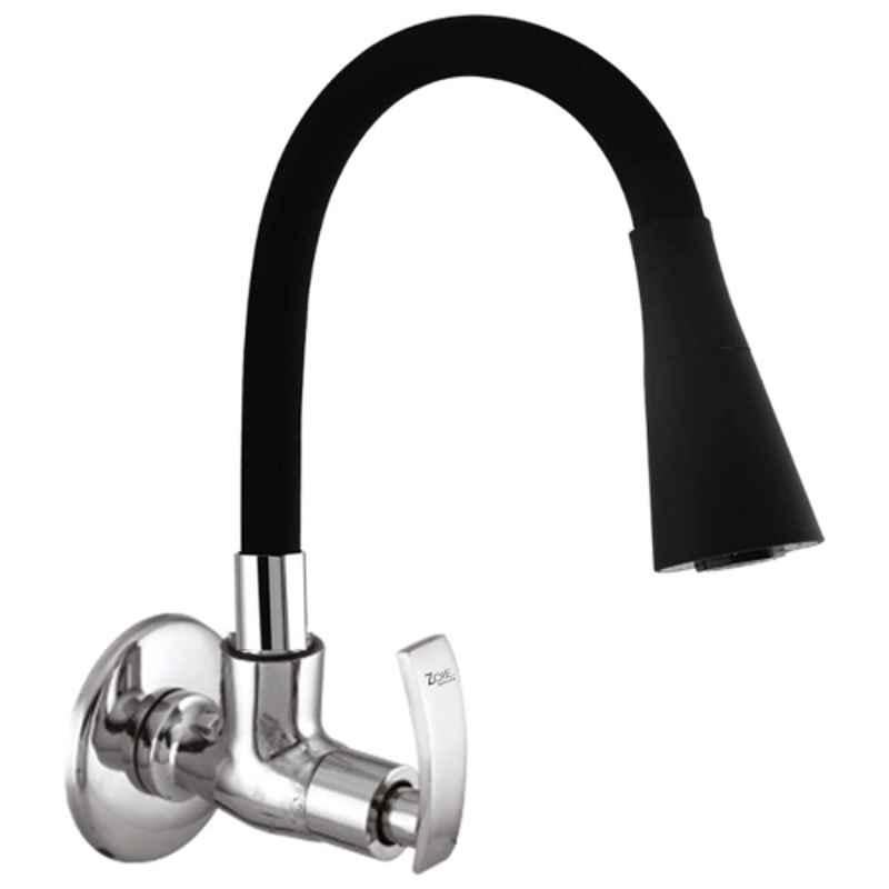Zoie Viva Brass Chrome Finish Dual Flow Kitchen Sink Tap with Black Flexible Silicone Swivel Spout, Z28040