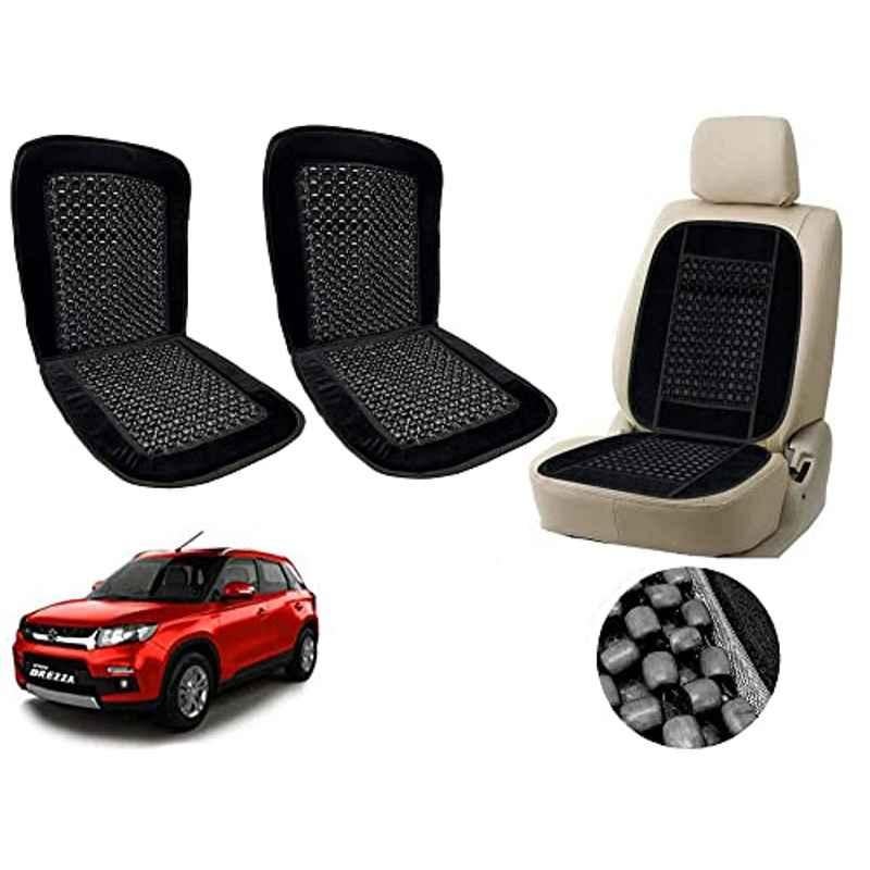 Auto Pearl PU, Velvet & Wooden Beads Black Rectangular Seat Cushion for Maruti Suzuki Vitara Brezza (Pack of 2 )