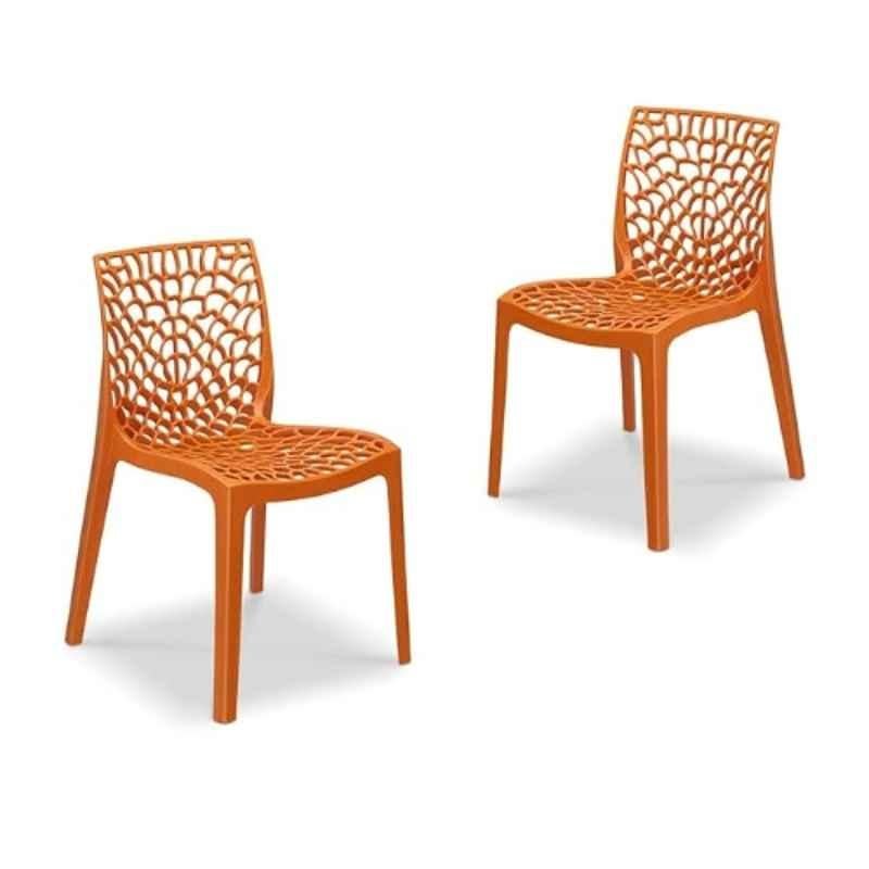 Maharaja Wave 43x79.5x49cm Plastic Orange Outdoor Chair without Arm Rest (Pack of 2)