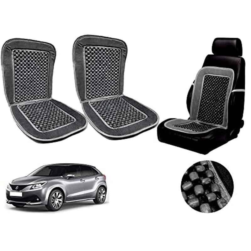 Auto Pearl PU, Velvet & Wooden Beads Grey Rectangular Seat Cushion for Maruti Suzuki Baleno 2015 (Pack of 2 )
