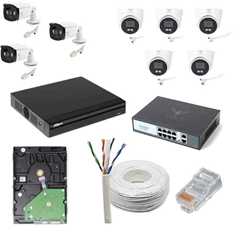 JK Vision 4MP 3 Pcs Bullet 5 Pcs Dome CCTV IP Camera Kit with 8 Channel NVR, 8 Port JK Vision POE, 2TB Hard Disk, Cat6 Cable 100m & 16 RJ45 Connector