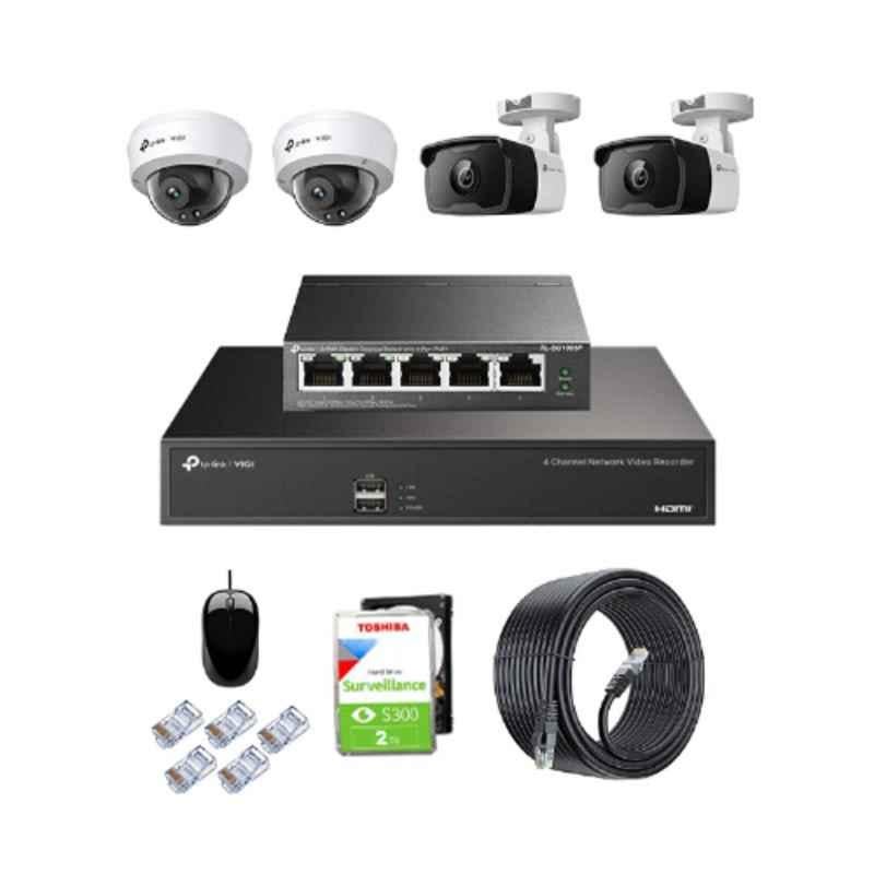 TP-Link VIGI C320I & C220I 2MP Indoor & Outdoor Network IP Combo Kit with 4 Channel NVR, 4 Camera, 5 Port POE Switch, 2TB HDD, D-LINK 100M LAN Cable