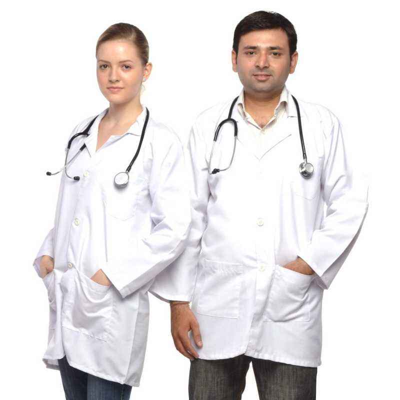 Shakuntla White Cotton Unisex Full Sleeve Apron Lab Coat, Size: L