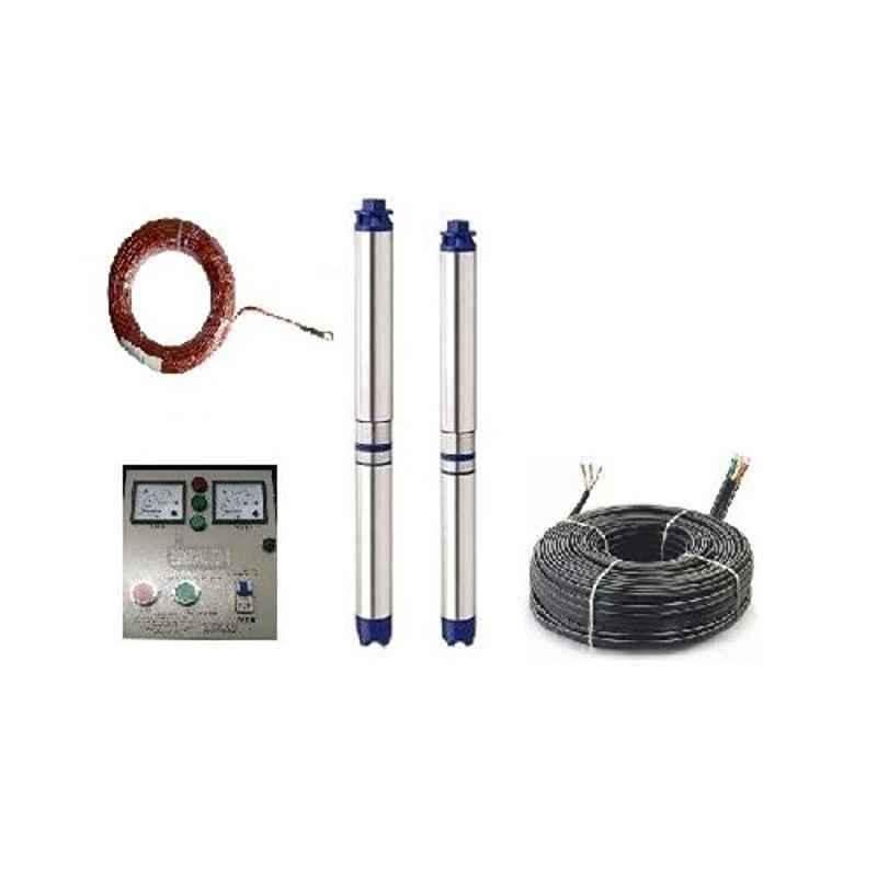 Jindal 1HP Single Phase Pure Copper Water Filled Submersible Pump for Borewell with Control Panel, 30 m Safety Wire & 2.5 Sqmm Submersible Cable