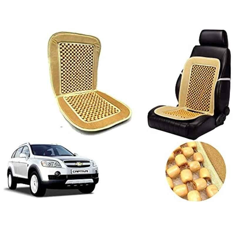 Auto Pearl PU, Velvet & Wooden Beads Beige Rectangular Seat Cushion for Chevrolet Captiva