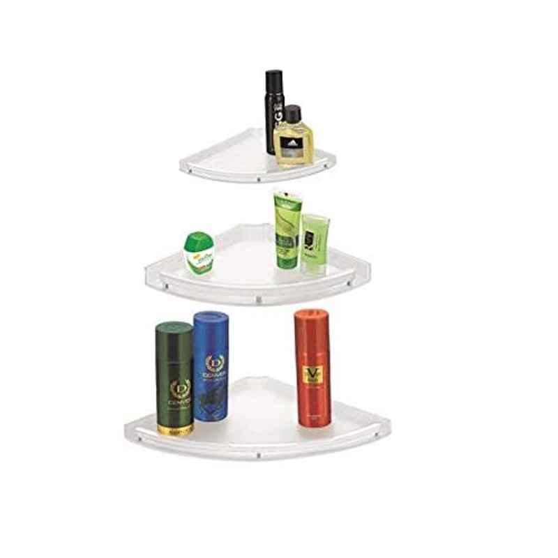 Logger 3 Pcs Acrylic Plastic Transparent Wall Mounted Corner Shelf Set for Bathroom