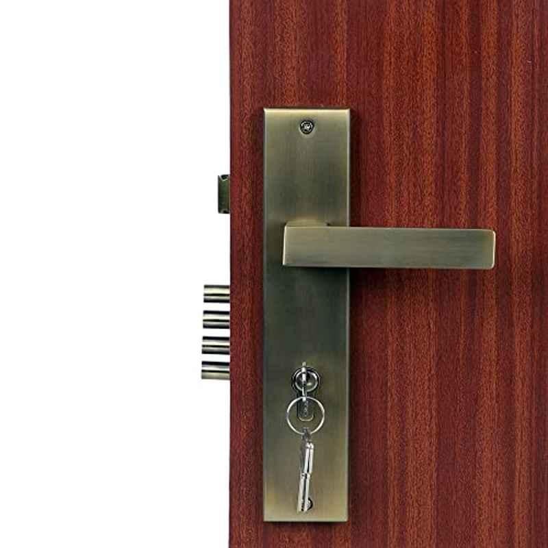 Homexpert LB10003 10 inch 60mm Stainless Steel Antique Brass Finish Cylindrical Plate Both Side Key Mortise Door Lock Set