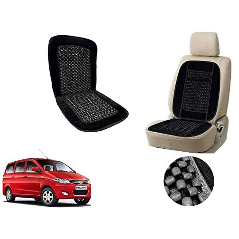 Auto Pearl PU, Velvet & Wooden Beads Black Rectangular Seat Cushion for Chevrolet Enjoy