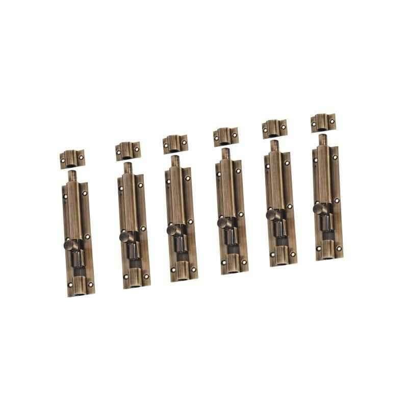 Smart Shophar 10 inch Brass Antique Plain Tower Bolt, SHA10TW-PLAN-AN10-P6 (Pack of 6)