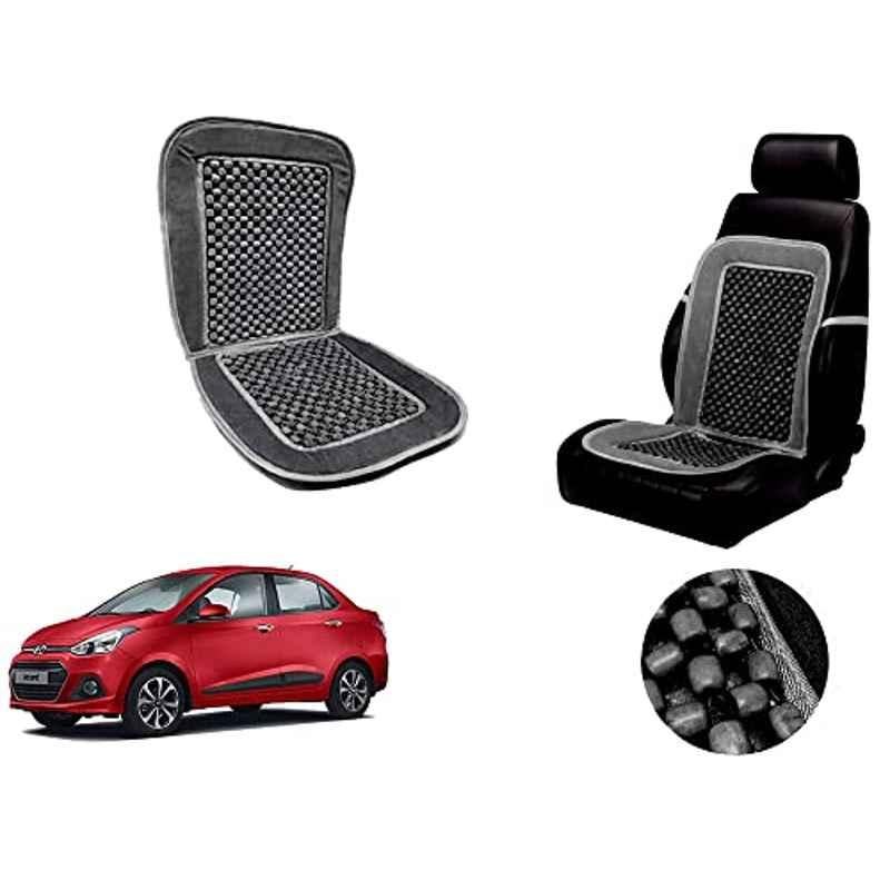 Auto Pearl PU, Velvet & Wooden Beads Grey Rectangular Seat Cushion for Hyundai Xcent