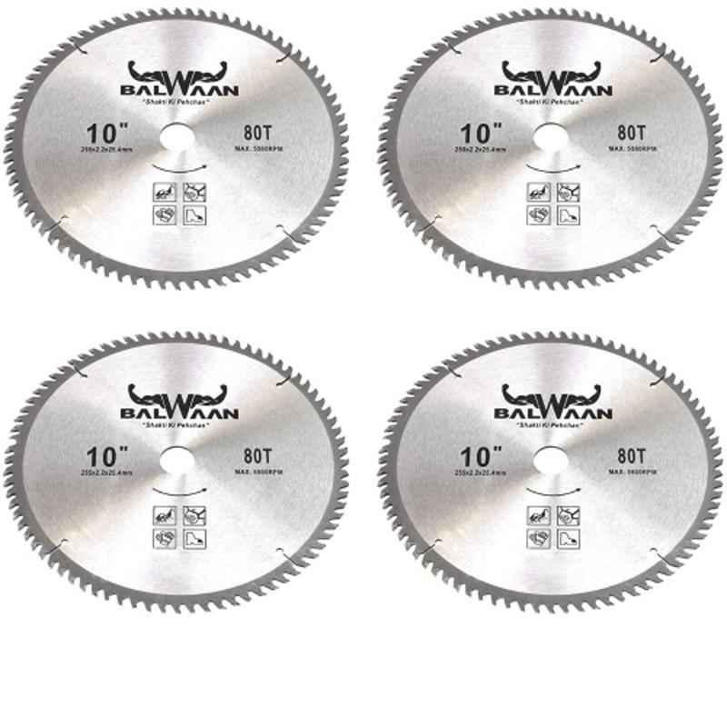 Balwaan 80 Teeth Carbon Steel Silver TCT Blade for Brush Cutter, MTAK-AC-BR-939-4 (Pack of 4)