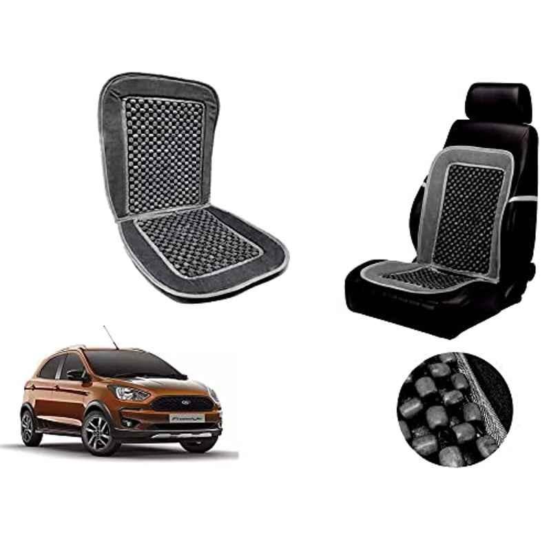 Auto Pearl PU, Velvet & Wooden Beads Grey Rectangular Seat Cushion for Ford Aspire Free Style