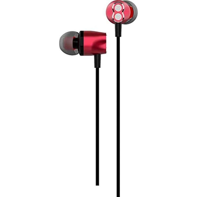 Tessco CH-235 Red In-Ear Wired Earphones with Extra Bass, Noise Cancelling Support, Built-in Mic & Volume Control