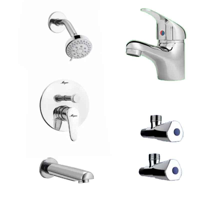 Mayur Ocich Trendy 6 Pcs Brass Wall Mount Heavy Duty Wall Mixer Bathroom Set with 5-Flow Shower