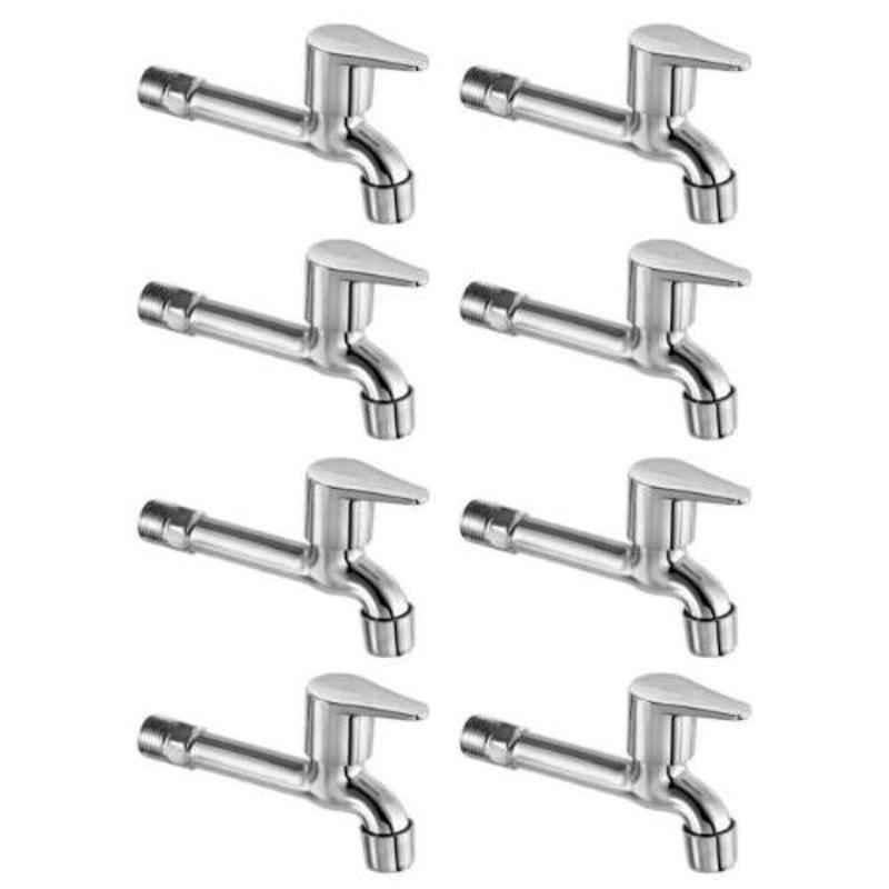 Drizzle VistaMini 8 Pcs Brass Chrome Finish Silver Long Body Bib Cock Set with Foam Flow, LONGVISTAMINI8