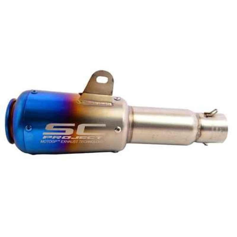 RA Accessories Black SC Project Long Silencer Exhaust for All Bike Make All Models-Blue
