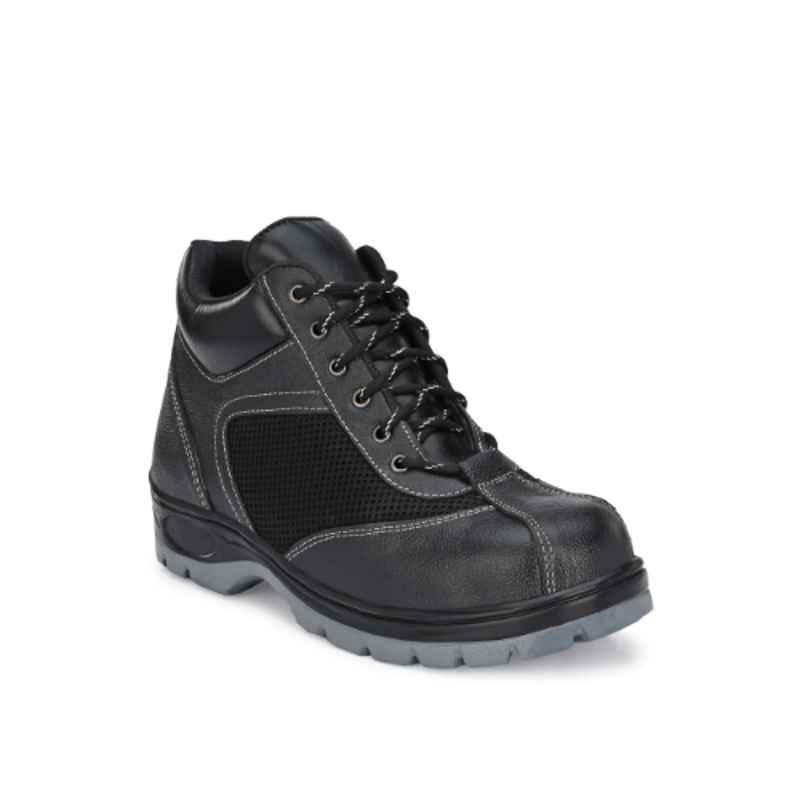 Hundo P Leather Steel Toe Black Work Safety Boots, Size: 7, WW-110