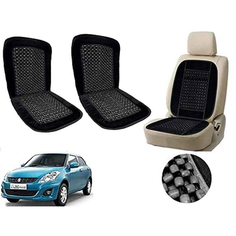 Auto Pearl PU, Velvet & Wooden Beads Black Rectangular Seat Cushion for Maruti Suzuki Swift Dezire Type-2 (Pack of 2 )