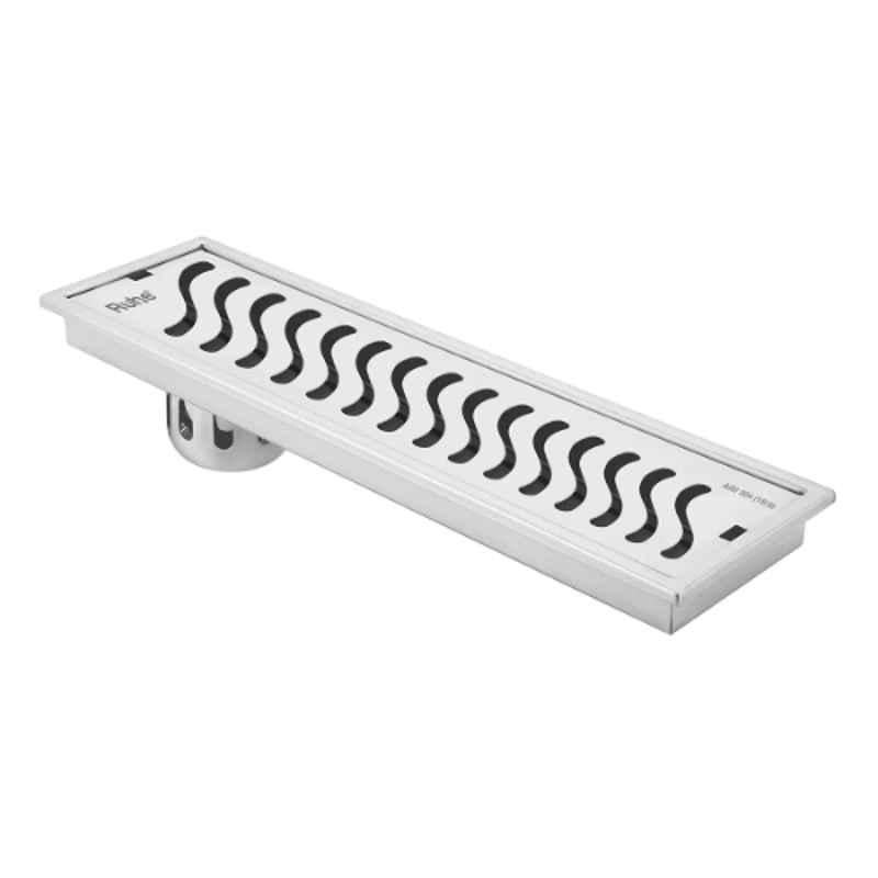 Ruhe 40x5 inch Stainless Steel 304 Matt Finish Wave Shower Drain Channel with Cockroach Trap, 16-0101-20