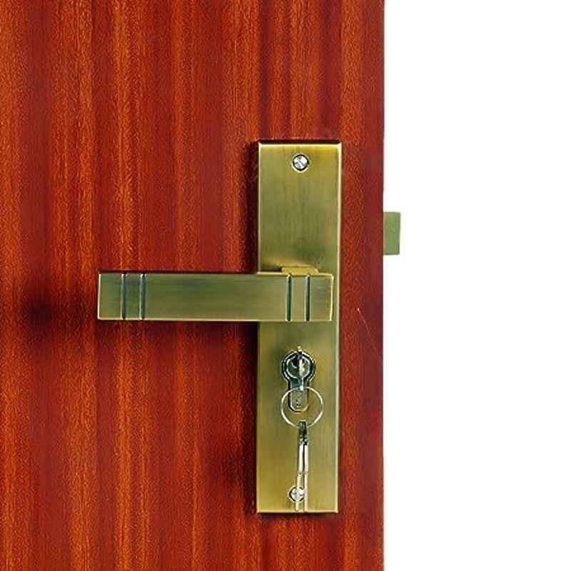 Handle Waala Spacio 8 inch 60mm Stainless Steel Antique Brass Finish Cylindrical Plate Both Side Key Mortise Door Lock Set
