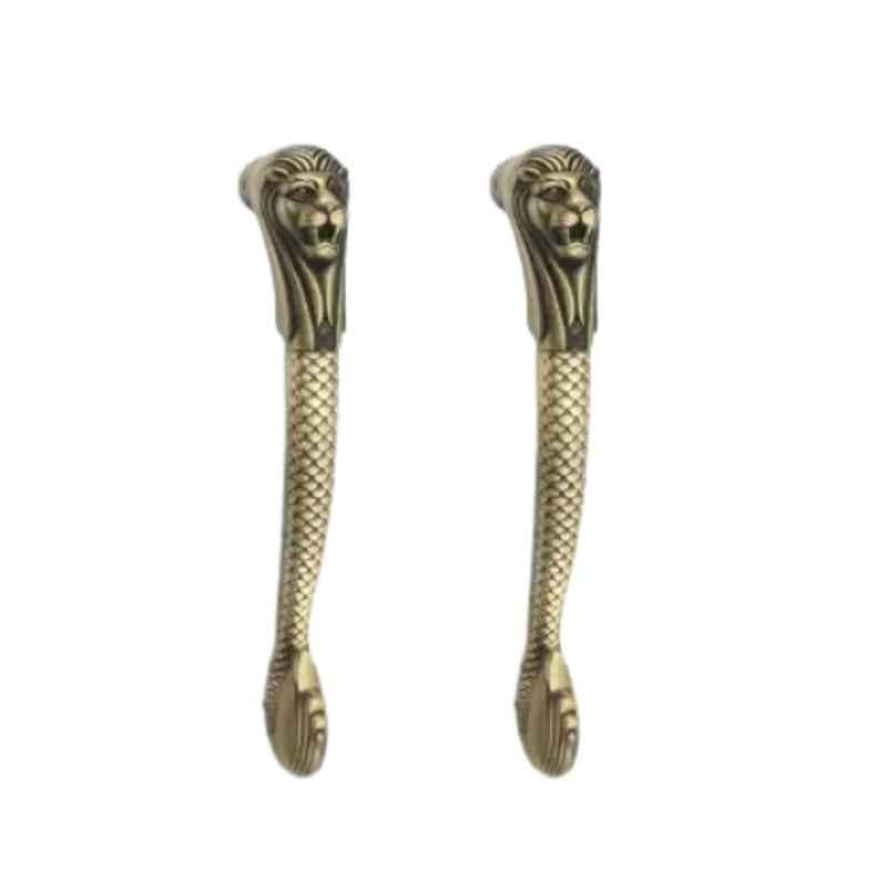 Gloxy 10 inch Brass & Aluminium Antique Finish Gold Lion Shape Main Door Handle (Pack of 2)