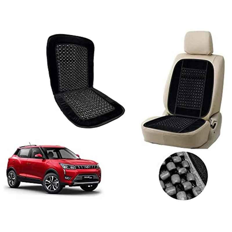 Auto Pearl PU, Velvet & Wooden Beads Black Rectangular Seat Cushion for Mahindra XUV 300
