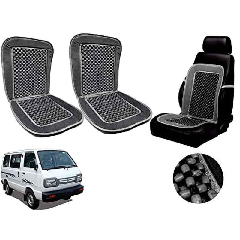 Auto Pearl PU, Velvet & Wooden Beads Grey Rectangular Seat Cushion for Maruti Suzuki Omni (Pack of 2 )