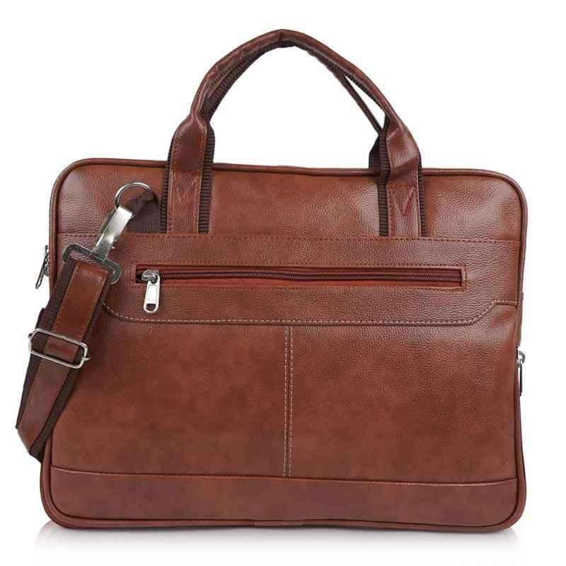 I DOT 13 inch Faux Leather Brown Laptop Messenger Bag with PU Shoulder Strap