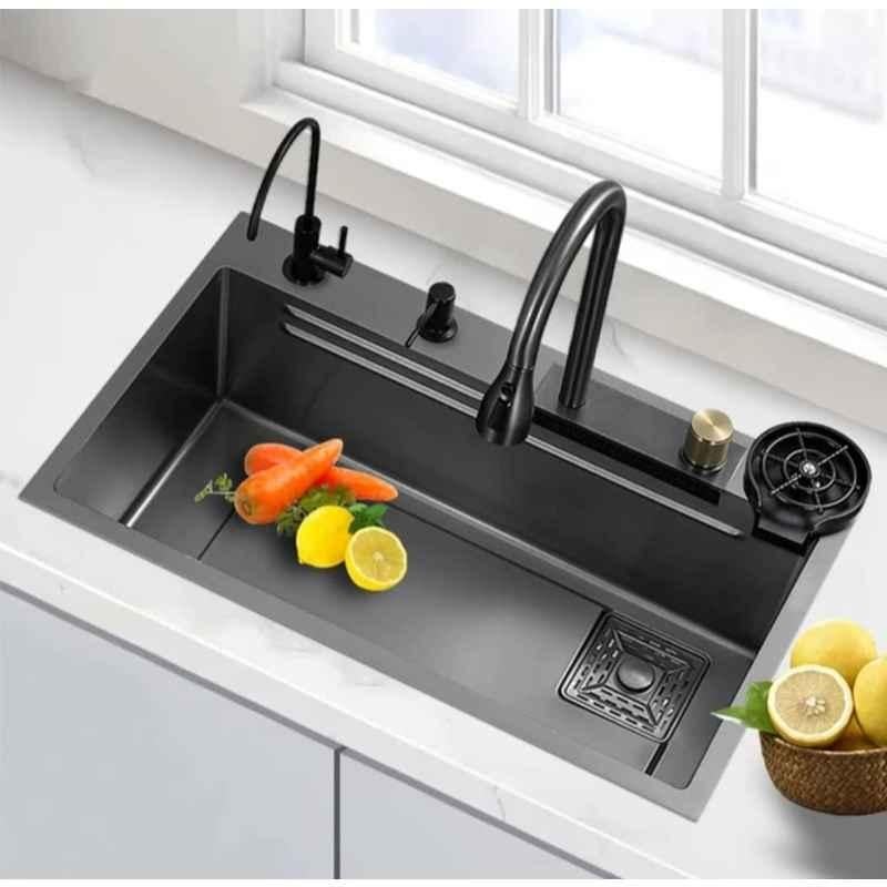 NextGen 30x18x10cm Stainless Steel Black Single Bowl Digital Multifunction Kitchen Sink