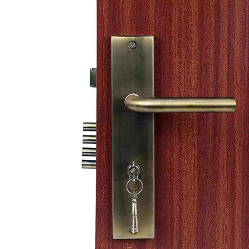 Homexpert MG1106 10 inch 60mm Stainless Steel Antique Brass Finish Cylindrical Plate Both Side Key Mortise Door Lock Set