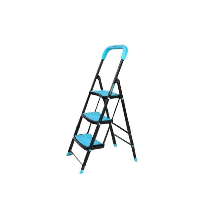 Bathla Boost Rhino 3 Step Alloy Steel Black & Blue Heavy Duty Ladder, 3ASL-BB
