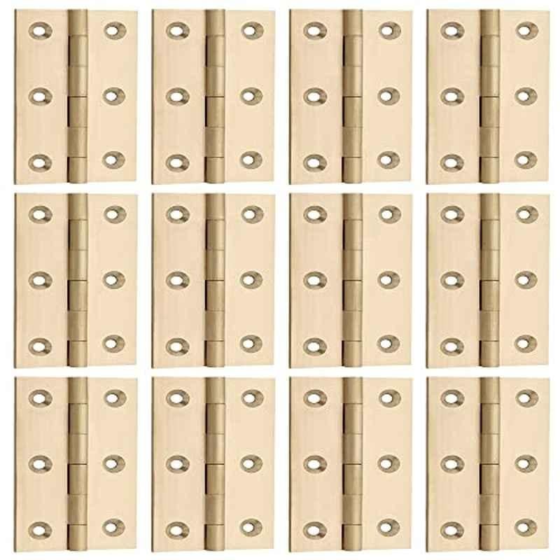 Screwtight 3 inch Brass Polished Door & Cabinet Butt Hinge, B170107PB-12 (Pack of 12)