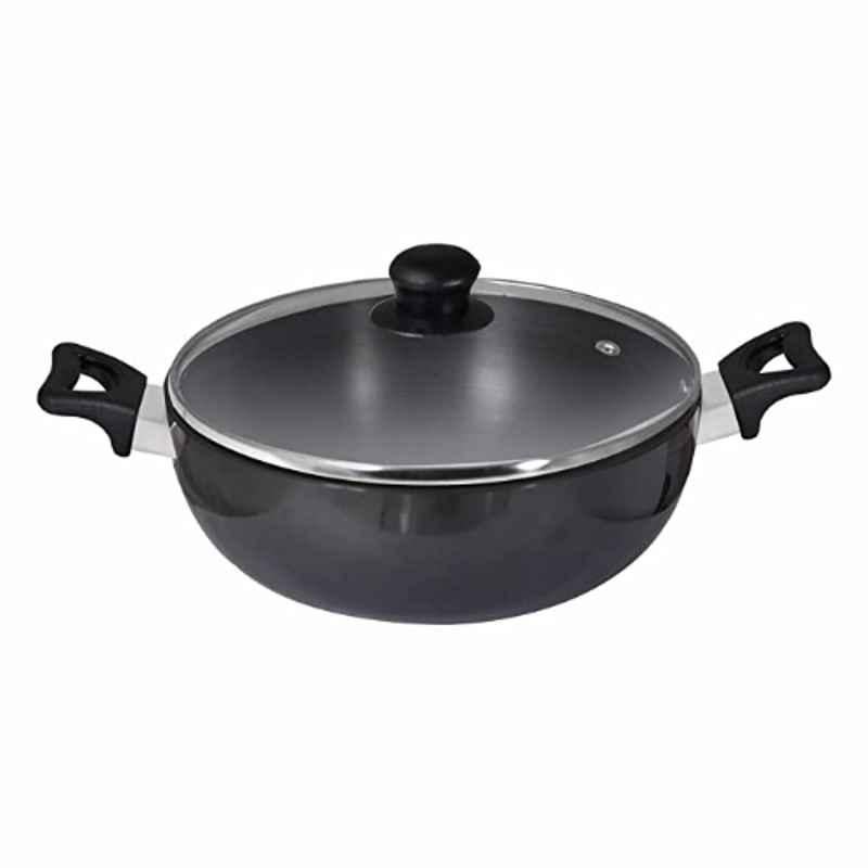 Baltra 2L Aluminium Black Hard Anodised Induction Base Non-Stick Kadhai with Lid, BHA-106