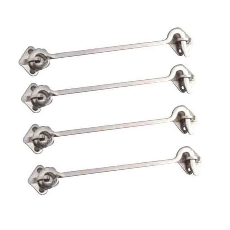 Smart Shophar 8 inch Stainless Steel Silver Square Gate Hook, SHA40GH-SQUA-SL08-P4 (Pack of 4)